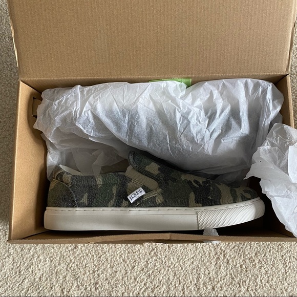 J.Crew Factory Roadtrip Canvas Slip-On Camo Shoes Green Gray Tan Sz 9.5 - Picture 6 of 9